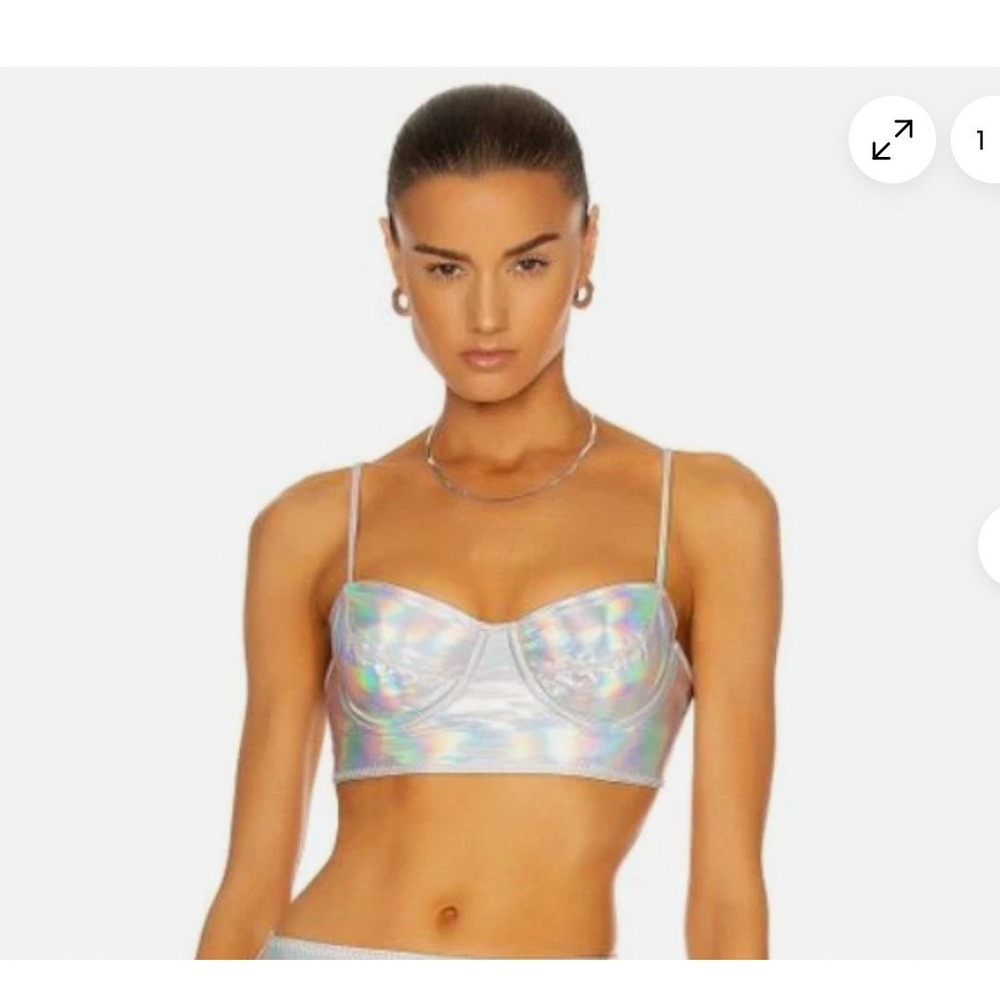 Norma‎ Kamali L Womens Silver Holographic Bikini Swim Top S